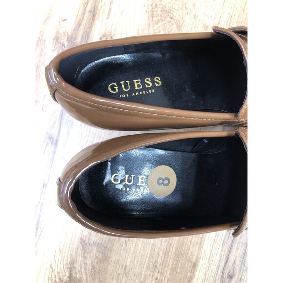 GUESS Women’s Keaton Chunky Platform Heels Brown Patent Leather Shoes Size 8 M - Picture 16 of 16